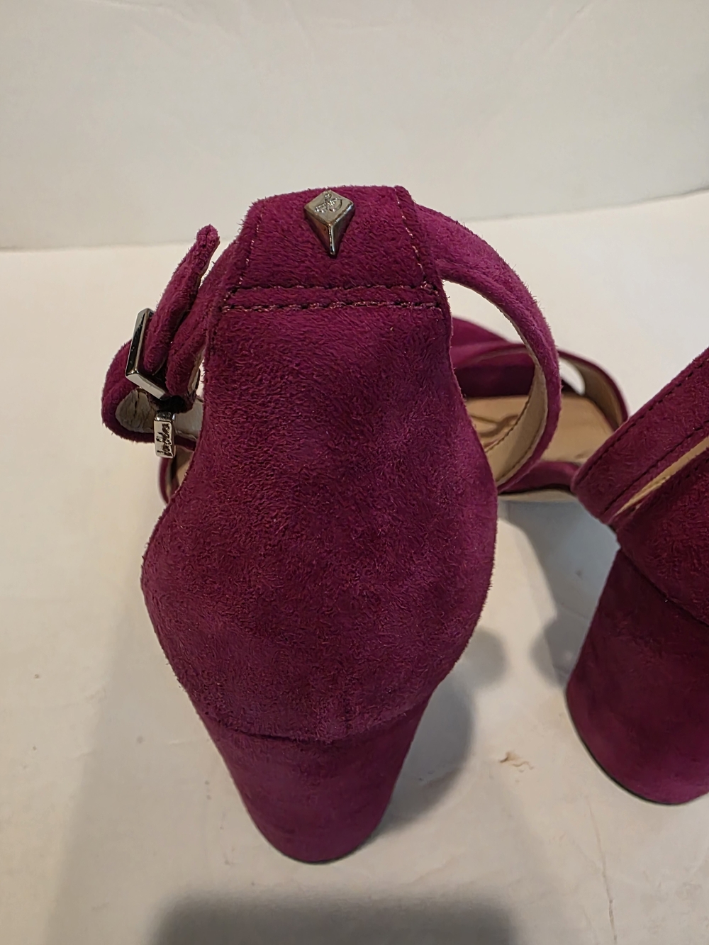 Sam Edelman Fuchsia Suede Block Heel Sandals with Ankle Strap Size 9 Yaro - Picture 6 of 12